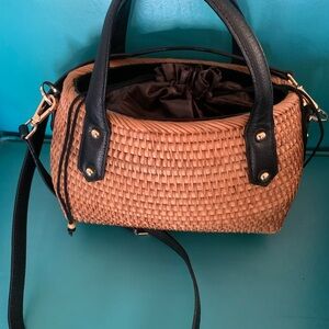 Pulicati Tan Woven Crossbody Bag with Black Details